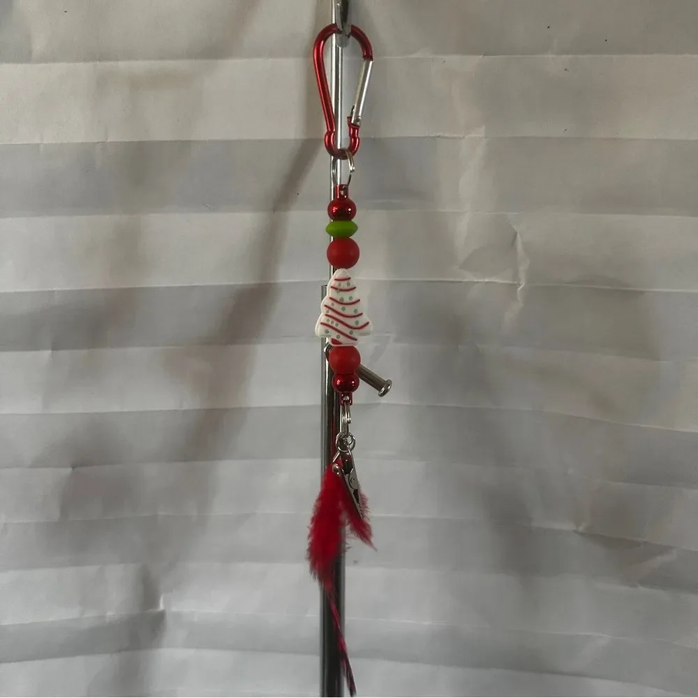 Handmade Christmas Feather Clip Keychain | Holiday Themed Bag Charm Gift